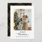 メリークリスマススクリプト海軍プレイドタータンチェック写真 シーズンカード (正面/裏面)