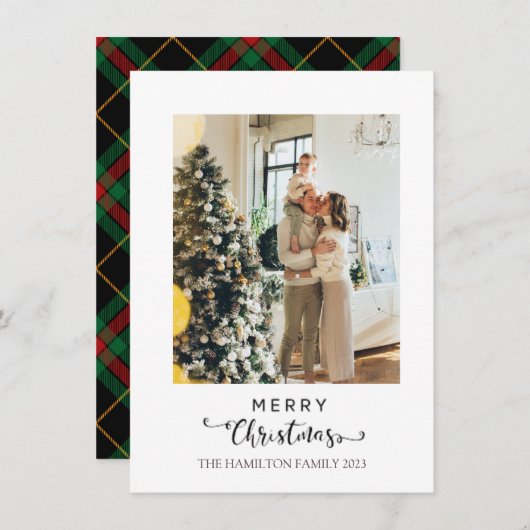 メリークリスマススクリプト海軍プレイドタータンチェック写真 シーズンカード (正面/裏面)