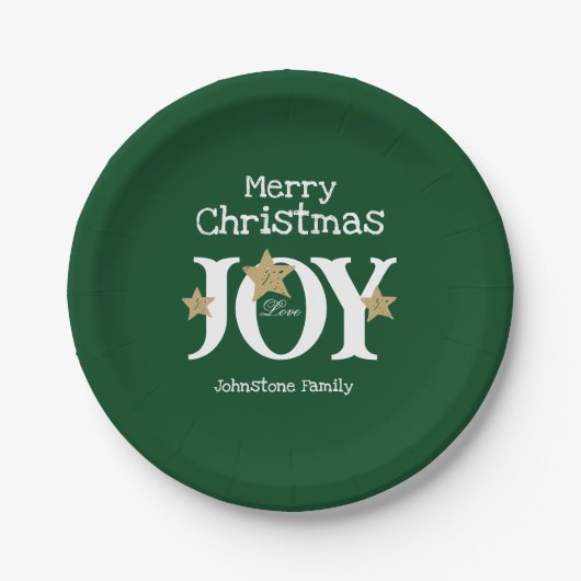 メリークリスマススクリプト素朴グリーンパーティー ペーパープレート (正面)