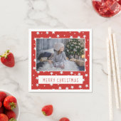 メリークリスマススクリプト赤い白い星の写真 スタンダードカクテルナプキン (インサイチュ)