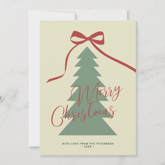 メリークリスマススクリプト赤い緑の木の非写真 シーズンカード (正面)