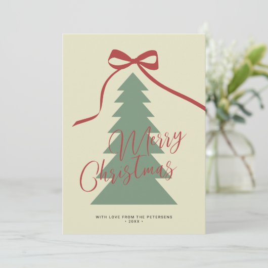 メリークリスマススクリプト赤い緑の木の非写真 シーズンカード (スタンド正面)