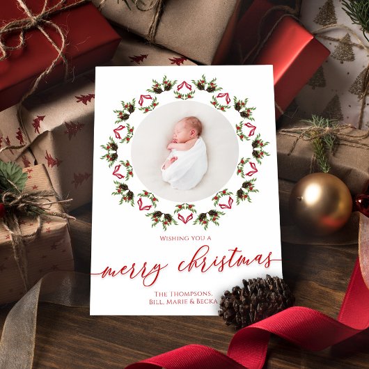 メリークリスマススクリプト赤と緑の写真 シーズンカード