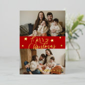 メリークリスマススクリプト金ゴールドスター2フォトレッド 箔シーズンカード (立ち正面)