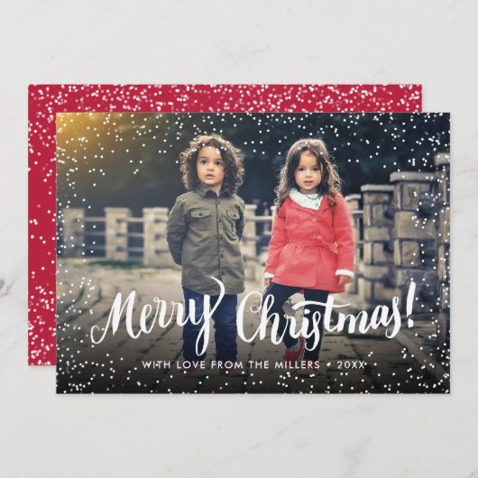 メリークリスマススクリプト雪パーソナライズされた片 シーズンカード (正面/裏面)