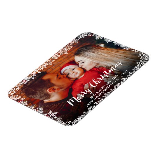 メリークリスマススクリプト雪片写真 マグネット (左側)