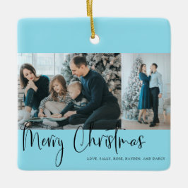 メリークリスマススクリプト2フォトコラージブルー セラミックオーナメント