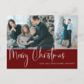 メリークリスマススクリプト2フォトコラージホリデーレッド ポストカード (正面)