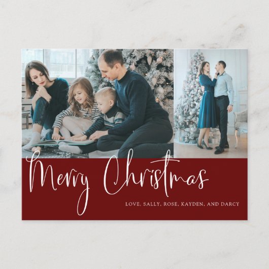 メリークリスマススクリプト2フォトコラージホリデーレッド ポストカード (正面)