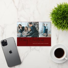 メリークリスマススクリプト2フォトコラージホリデーレッド 箔グリーティングカード
