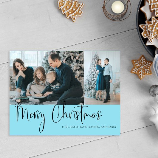 メリークリスマススクリプト2フォトホリデーブルー ポストカード