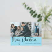 メリークリスマススクリプト2フォトホリデーブルー ポストカード (スタンド正面)