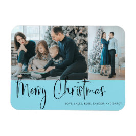 メリークリスマススクリプト2フォトホリデーブルー マグネット