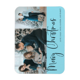 メリークリスマススクリプト2フォトホリデーブルー マグネット