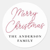 メリークリスマススクリプト&ファミリーパーソナライズされた名 ラウンドシール (正面)