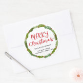 メリークリスマススクリプト |リース差出人住所 ラウンドシール (封筒)