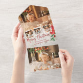 メリークリスマススクリプト， Poinsettia, 素朴 4-Photo オールインワン招待状 (貼ってはがせる)
