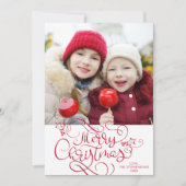 メリークリスマススクリプフェイクト赤グリッター写真 シーズンカード (正面)