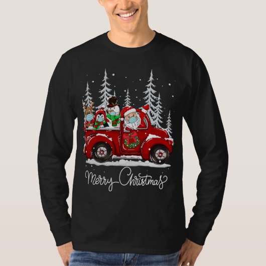 メリークリスマススクワッドサンタ顔マスクレッドトラックFr Tシャツ (正面)