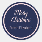 メリークリスマススク淡い色のリプトピンク&ダークブルー ラウンドシール (正面)