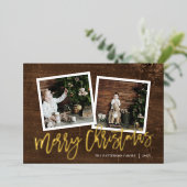 メリークリスマススク素朴リプト2フォト金ゴールド 箔シーズンカード (立ち正面)