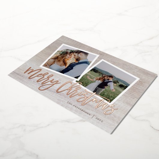 メリークリスマススク素朴リプト2フォト金ゴールド 箔シーズンカード (回転した状態)