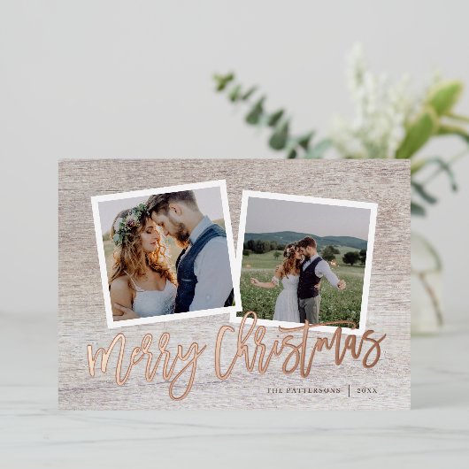 メリークリスマススク素朴リプト2フォト金ゴールド 箔シーズンカード (立ち正面)