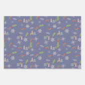 メリークリスマススケッチツリーズスノーフレーク花 ラッピングペーパーシート (正面3)