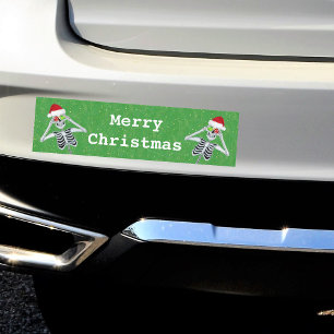 メリークリスマススケルトンオーナメントアイズグリーン バンパーステッカー