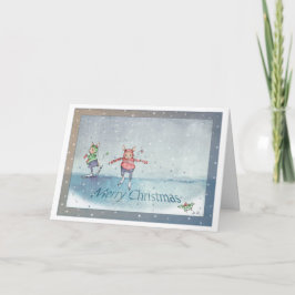 メリークリスマススケートで滑るラビットクリスマスカード カード