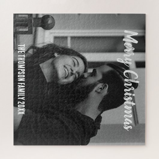 メリークリスマススタイリッシュの白黒の脚本 ジグソーパズル (横)