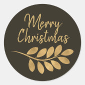 メリークリスマススタイリッシュブラウンホリデー ラウンドシール (正面)