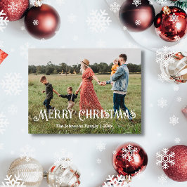 メリークリスマススタイリッシュホワイトタイポグラフィ写真 シーズンポストカード