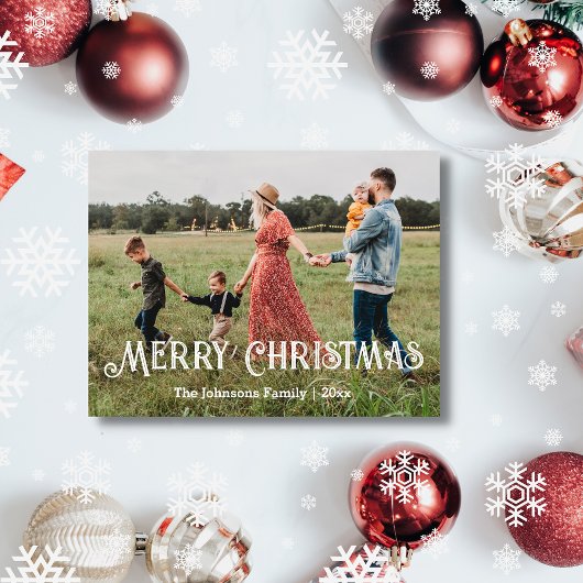 メリークリスマススタイリッシュホワイトタイポグラフィ写真 シーズンポストカード