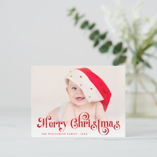 メリークリスマススタイリッシュレタリング写真はがき ポストカード (スタンド正面)