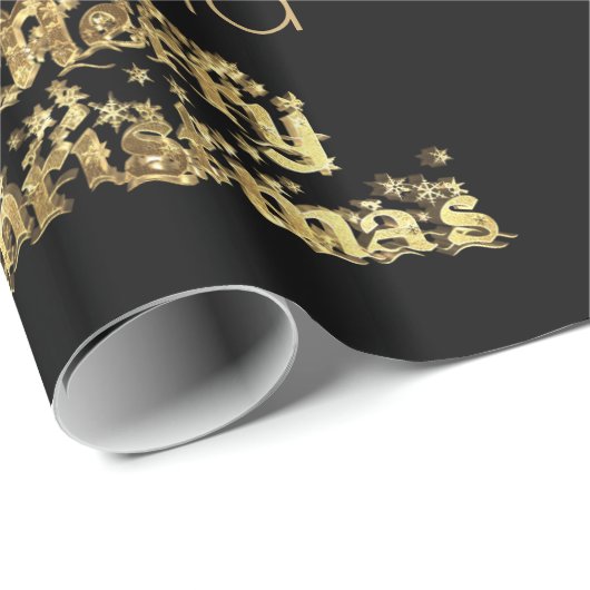メリークリスマススターズタイポグラフィブラック金ゴールドシック ラッピングペーパー (ロールコーナー)