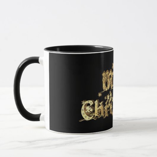 メリークリスマススターズタイポグラフィブラック&金ゴールド マグカップ (左)