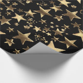 メリークリスマススターズブラック金ゴールドエレガントスクリプトWr ラッピングペーパー (角)