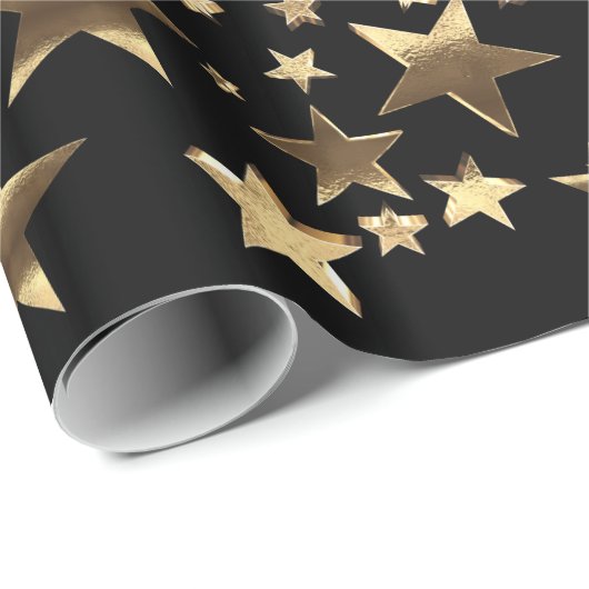メリークリスマススターズブラック金ゴールドエレガントスクリプトWr ラッピングペーパー (ロールコーナー)