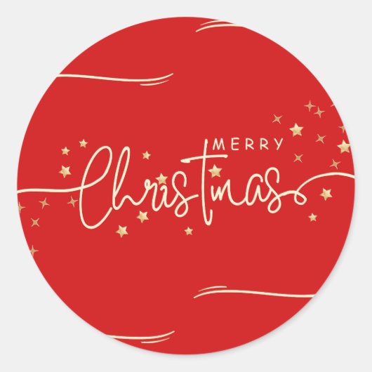 メリークリスマススターズレッド ラウンドシール (正面)