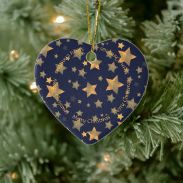 メリークリスマススターズヴィンテージエレガント金ゴールドブルー セラミックオーナメント