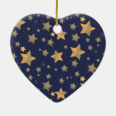 メリークリスマススターズヴィンテージエレガント金ゴールドブルー セラミックオーナメント (裏面)