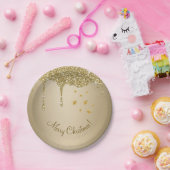 メリークリスマススターズ溶融金ゴールドグリッター ペーパープレート (パーティー)