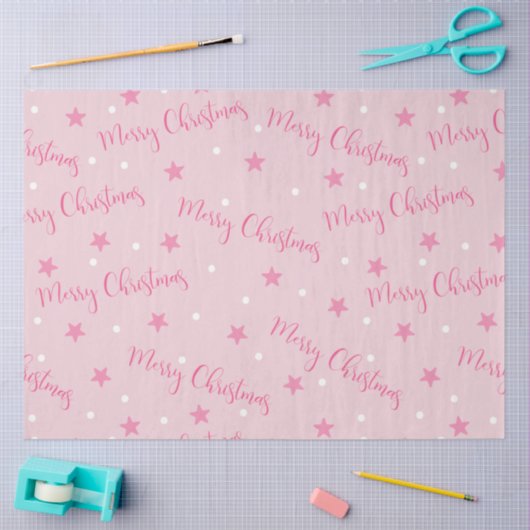メリークリスマススターピンクのクリスマス 薄葉紙 (クラフト)