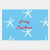 メリークリスマススターフィッシュパターンティール(緑がかった色)グリーン2023 ラッピングペーパーシート (正面3)