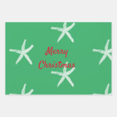 メリークリスマススターフィッシュパターンティール(緑がかった色)グリーン2023 ラッピングペーパーシート (正面2)