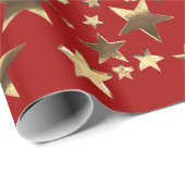 メリークリスマススターフェイクズ金ゴールドエレガントスクリプトレッド ラッピングペーパー (ロールコーナー)