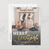 メリークリスマススターフェイク金ゴールドスクリプトクリスマス ポストカード (正面/裏面)