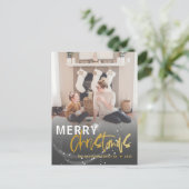 メリークリスマススターフェイク金ゴールドスクリプトクリスマス ポストカード (スタンド正面)