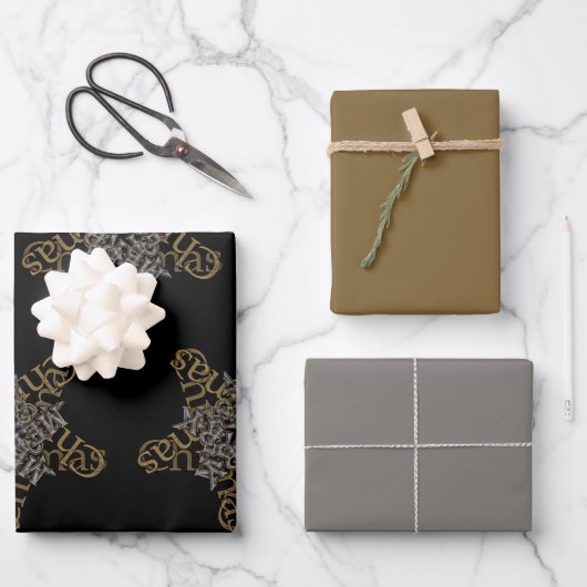 メリークリスマススター書道の小さなモチーフ ラッピングペーパーシート (正面)